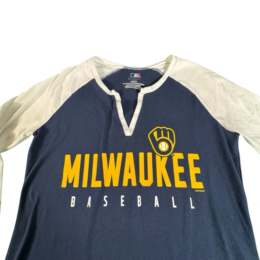 Milwaukee Brewers Womens Small Raglan Baseball Shirt MLB Genuine 3/4 Sleeve - Picture 2 of 11